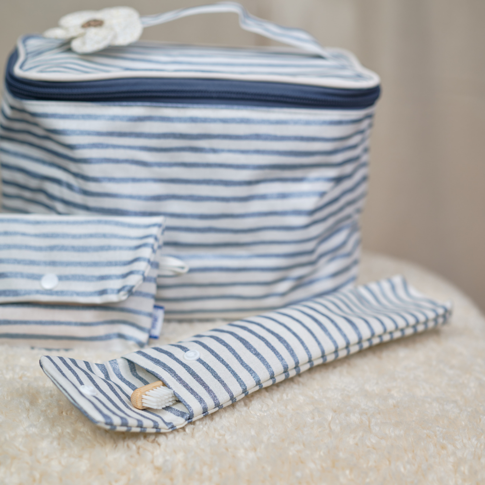 Pochette Brosse À Dents Rayé Bleu Blanc