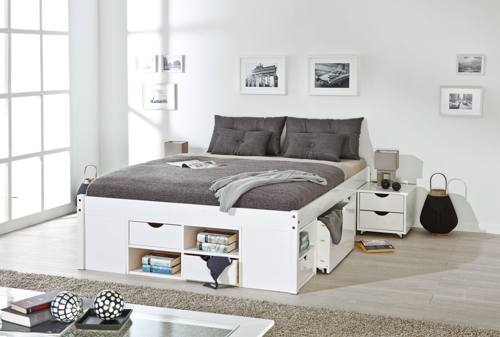 Stauraum-/Funktionsbett LAURO 180 x 200 cm weiß