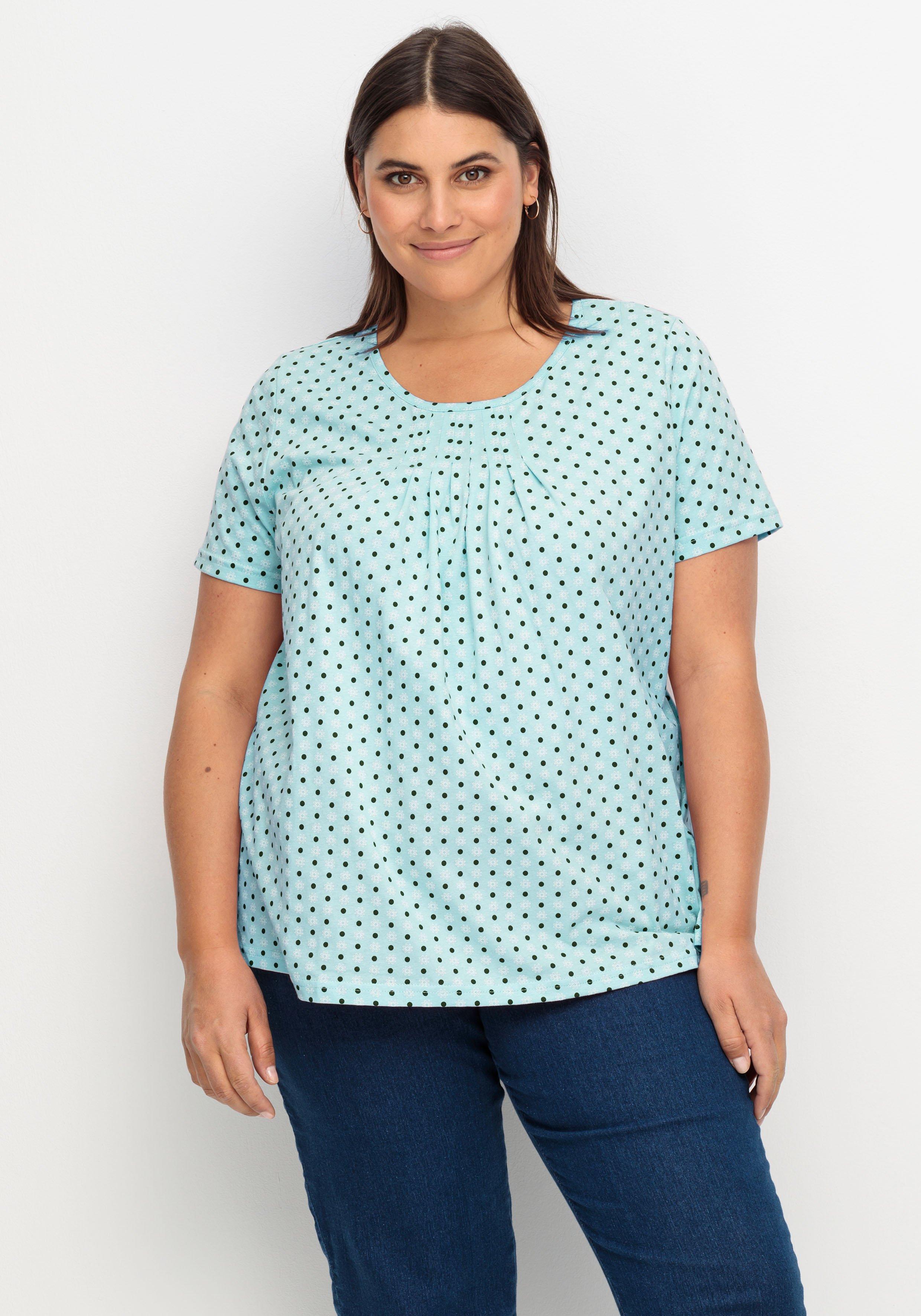 Shirt mit Falten am Ausschnitt und Minimalprint