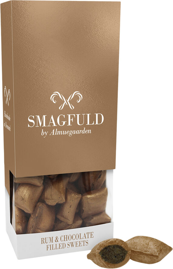 SMAGFULD by Almuegaarden Fyldte bolcher med smag af rom og chokolade (indeholder alkohol) Brun