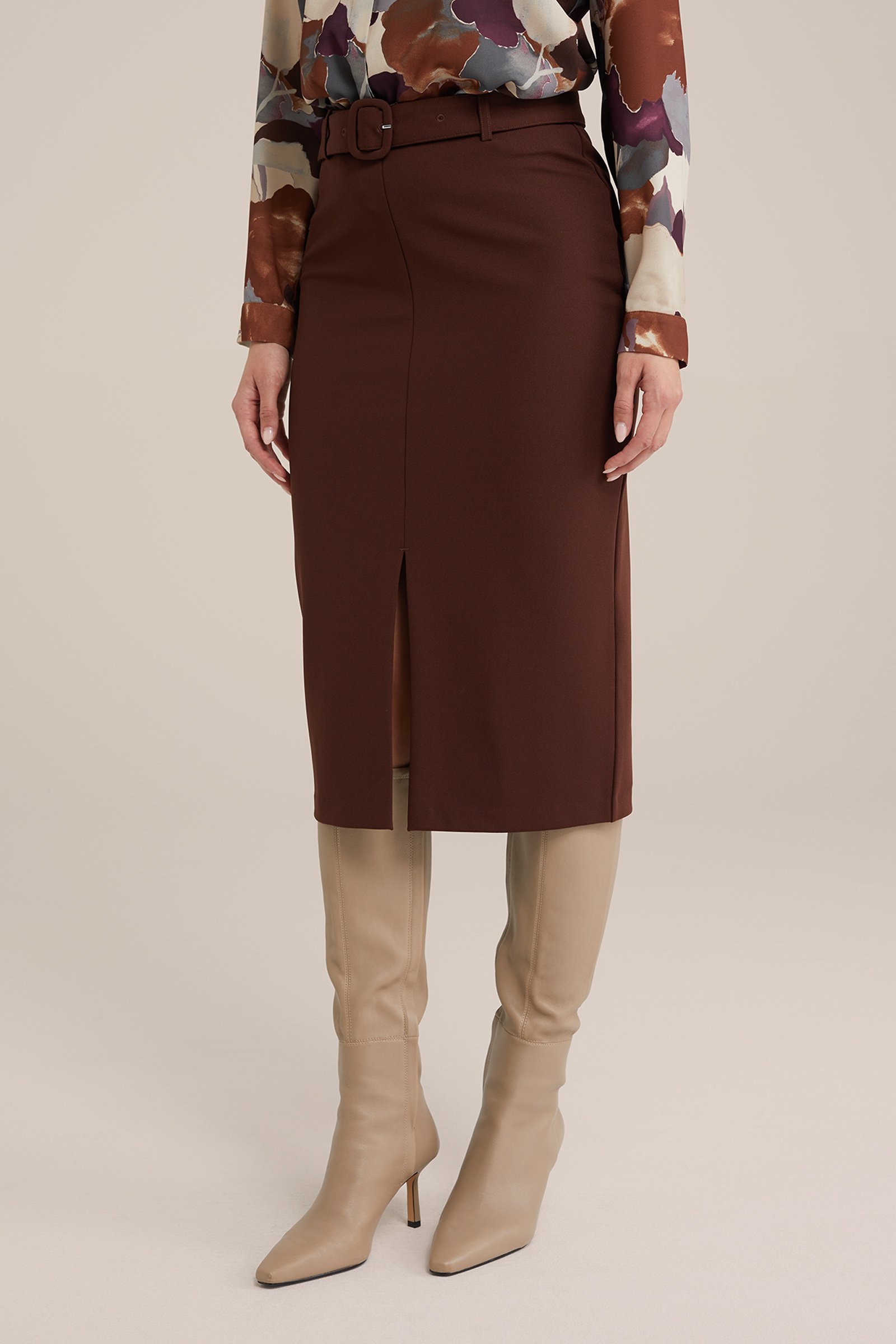 rok met ceintuur WE Fashion Donkerbruin