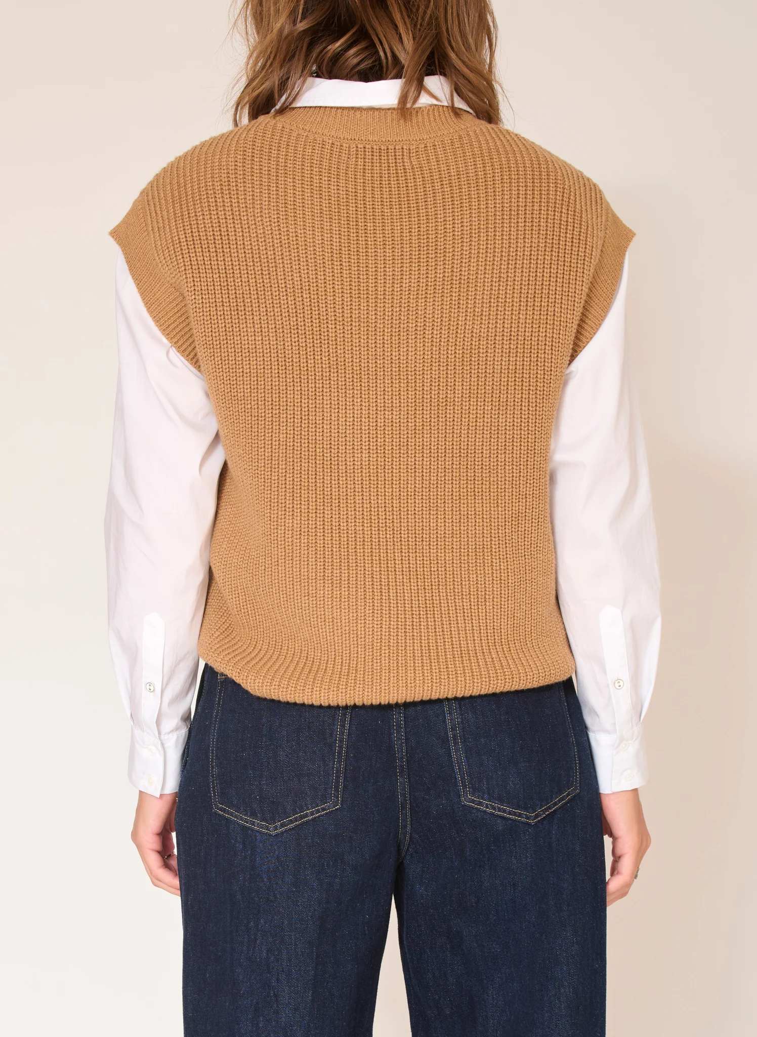 KAVERI - Pull droit col rond en laine et coton | Marron