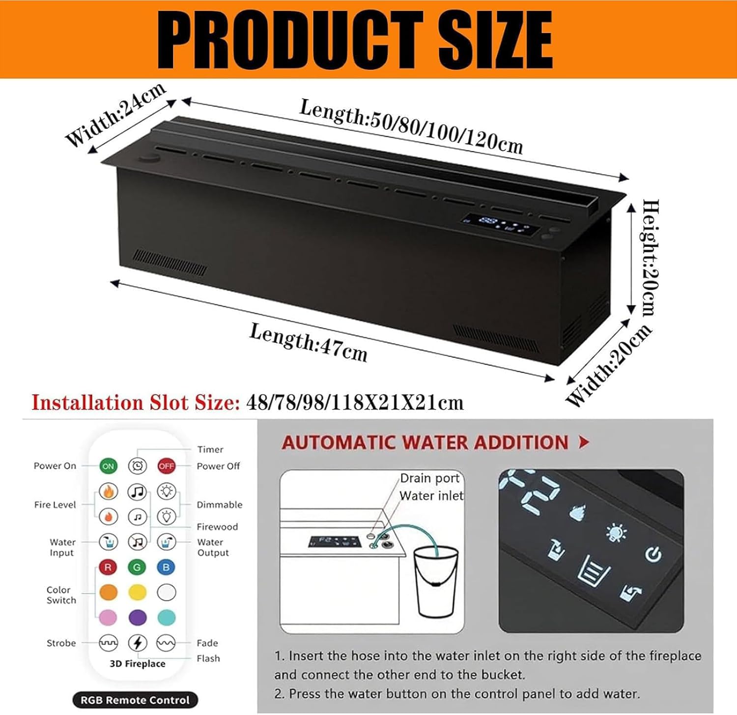 Wasserdampf-Kamin mit realistischer LED-Flamme, einstellbare Farben und Ebenen für Innendekoration