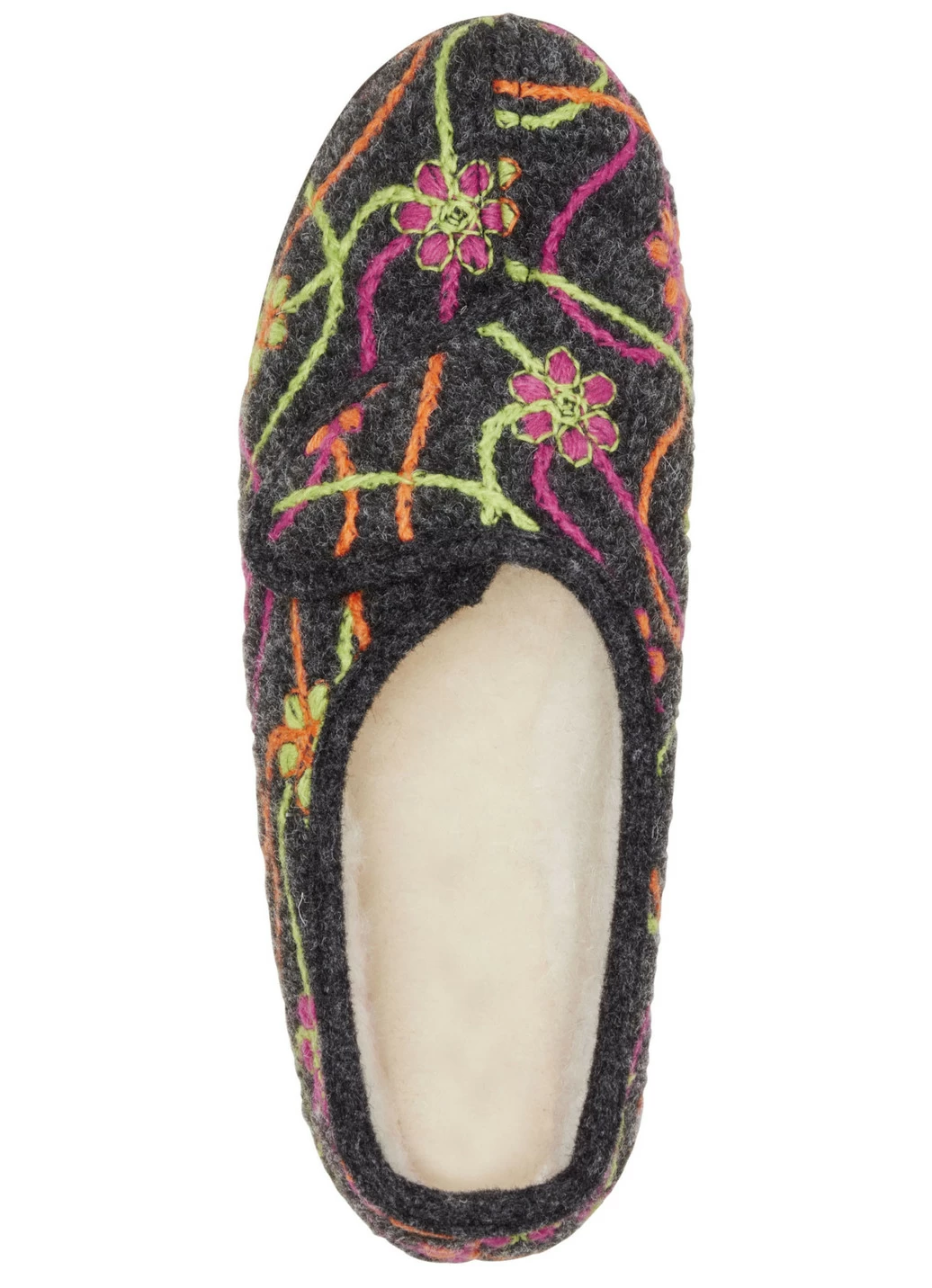 Klett-Hausschuh mit bunter Blüten-Stickerei