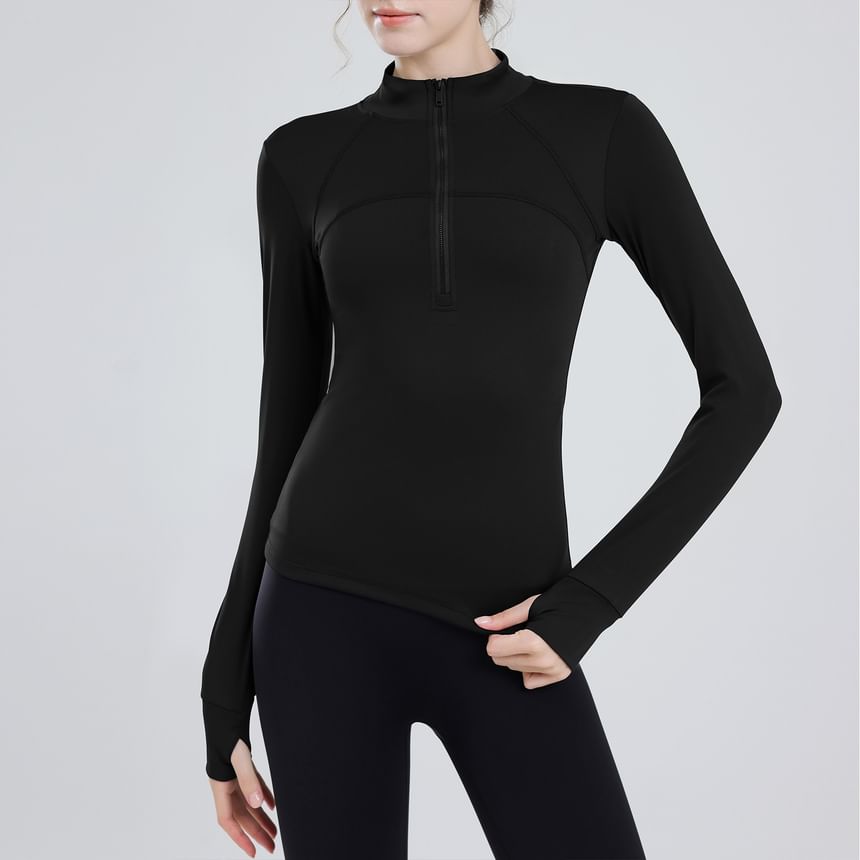 Claduodoe - Sporttop met lange mouwen en halve rits en mock neck