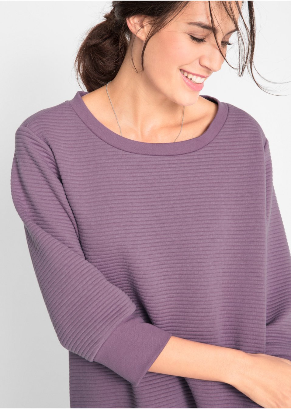 Sweat-shirt long structuré forme trapèze, manches 3/4