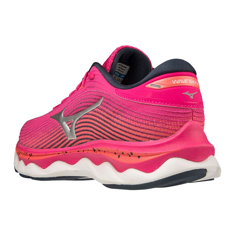 Mizuno WAVE SKY 5 - Chaussures running Femme ppeacock/silver/hotcoral