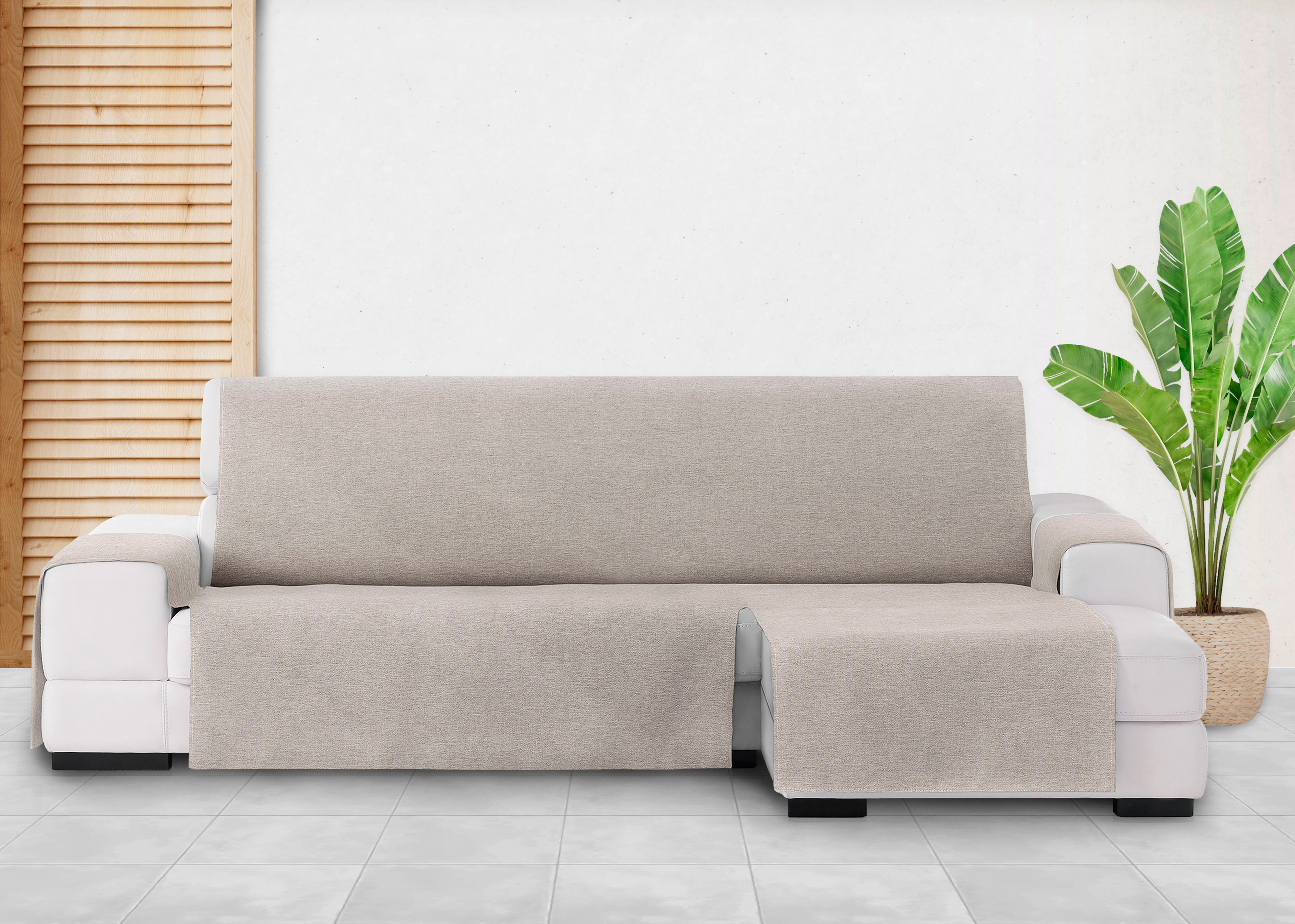 Protetor de sofá Vipalia com chaise à direita, cor bege, modelo Brisa, 240 cm