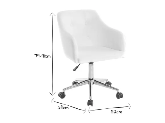 Chaise de bureau à roulettes design blanc et acier chromé BALTIK