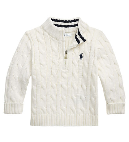 Polo Ralph Lauren Bluse m. Reißverschluss - Strick - Weiß