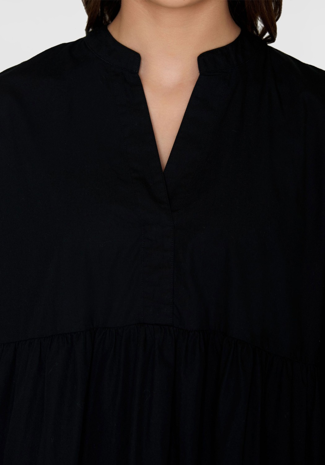 Knowledge Cotton Apparel Kleid A-Shape Fold Detils Poplin Dress Black Jet