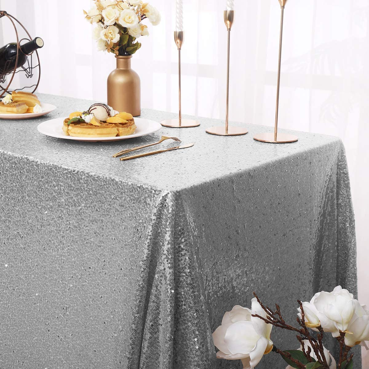 (120x150cm) Glitzer Tischdecke Party Dekoration Pailletten Tisch Tuch - Silber