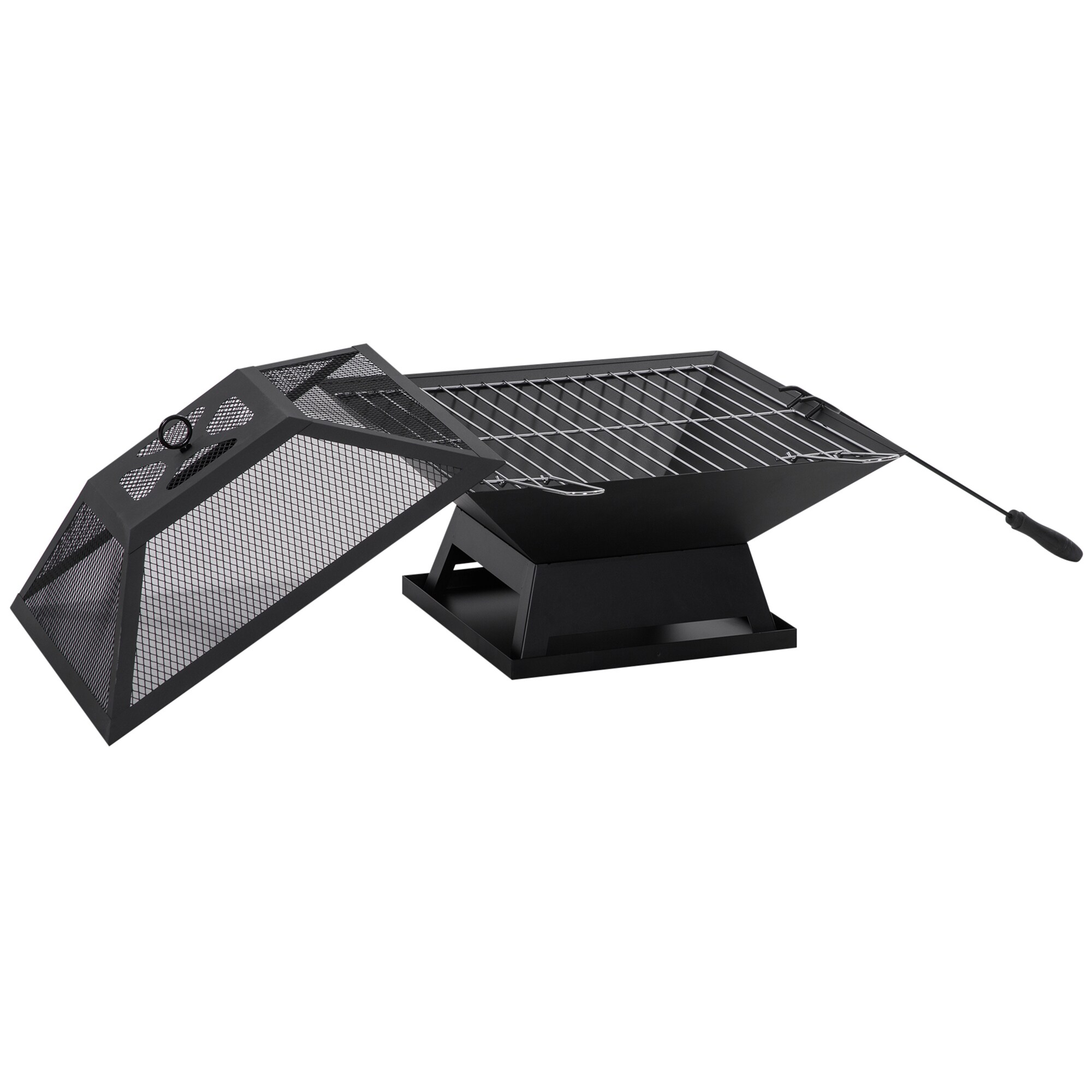 Outsunny Feuerstelle mit Grillrost schwarz 45L x 45B x 12H cm