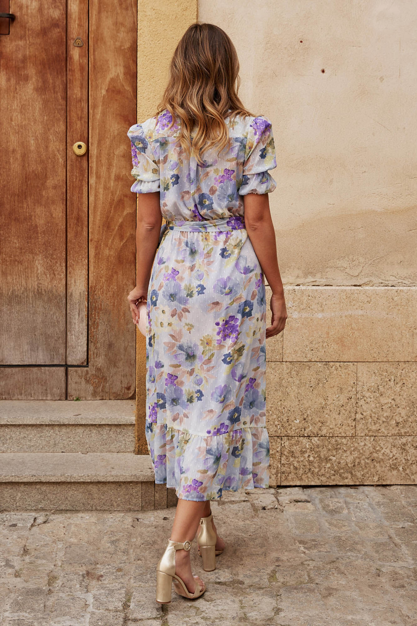 Vestido envelope com laço em azul claro - Azul