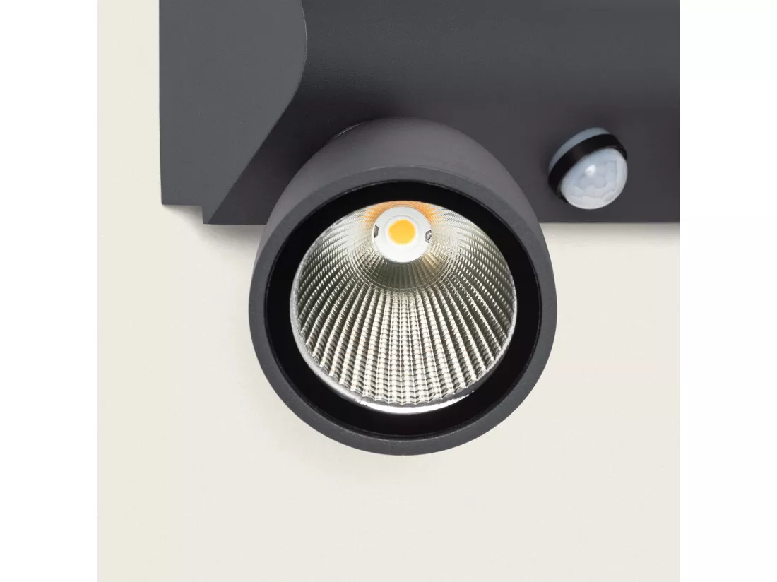 Applique Murale Extérieure LED 12W Aluminium avec Détecteur de Mouvement PIR Abel Large Deux Spots Gris foncé
