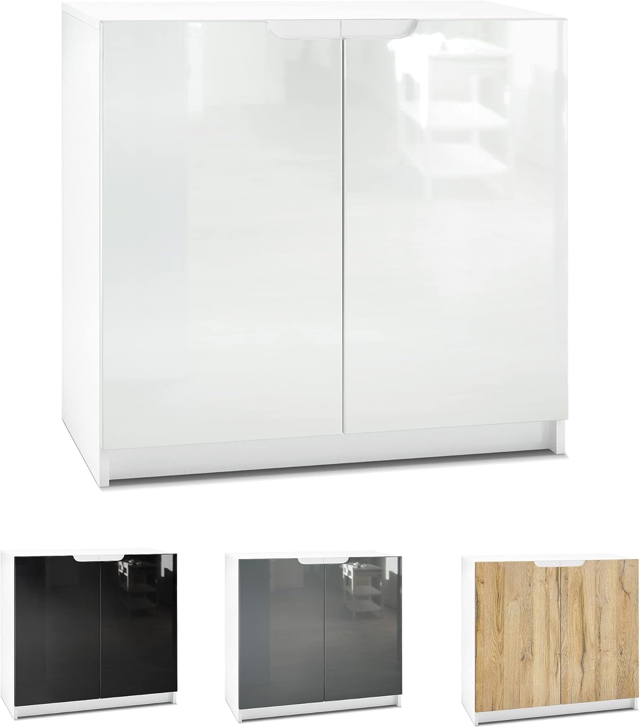 Vladon Sideboard Logan, Made in Germany, Kommode mit 2 Türen, Weiß matt/Eiche Natur (82 x 78 x 37 cm)