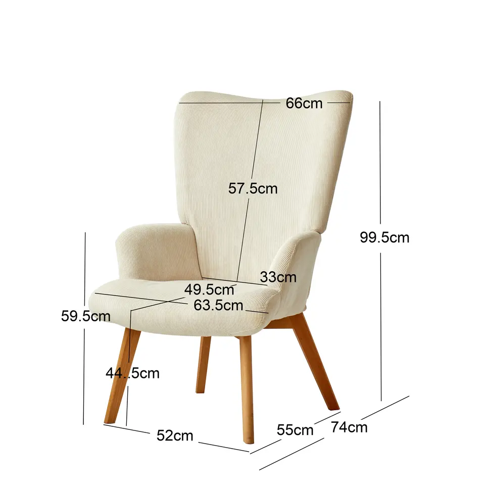 Fauteuil van massief hout en beige fluweel