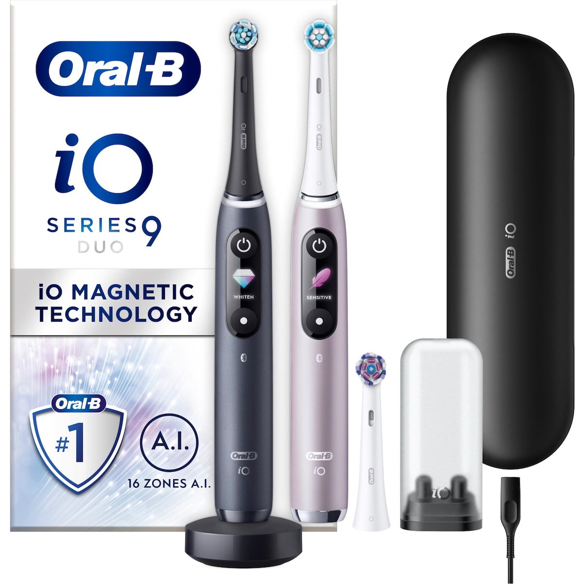 Oral-B iO9 Duo series elektriske tannbørster 387149 (black onyx/rose quartz)