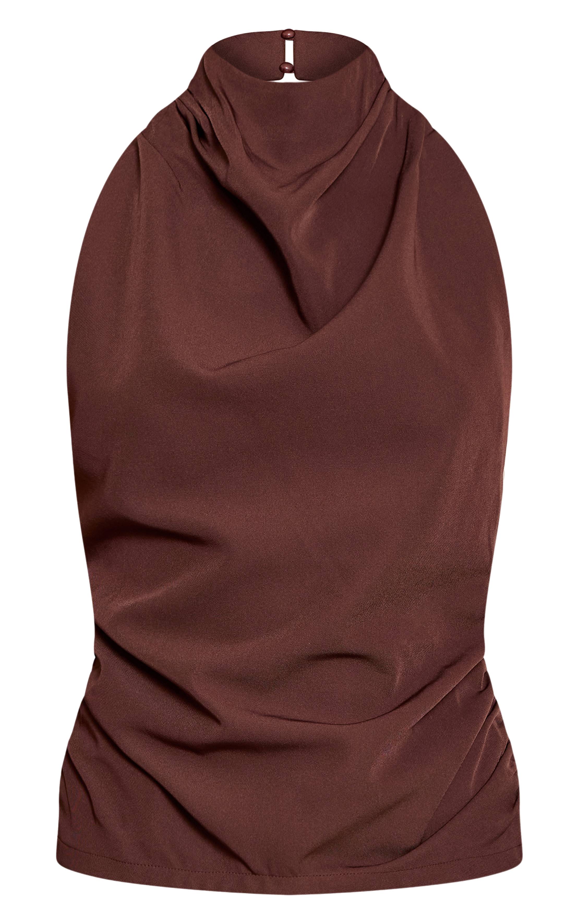 Chocolat Haut Tissé Col Montant Dos Nu