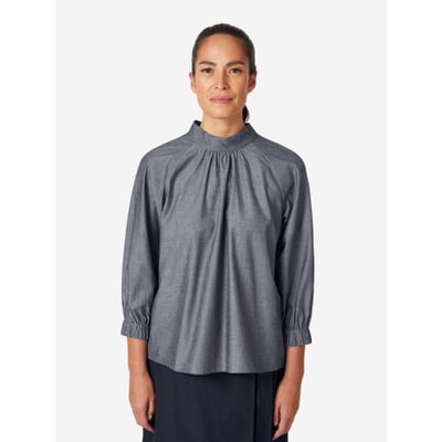 Damen-Schlupfbluse Chambray, Mittelblau