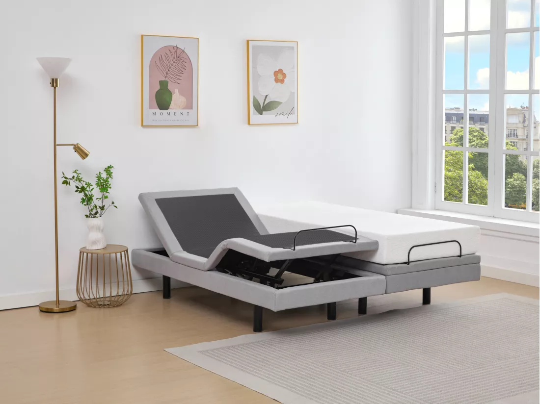 Sommier électrique de relaxation déco - 2 x 90 x 200 cm - Tissu - Gris - ALPANA de YSMÉE