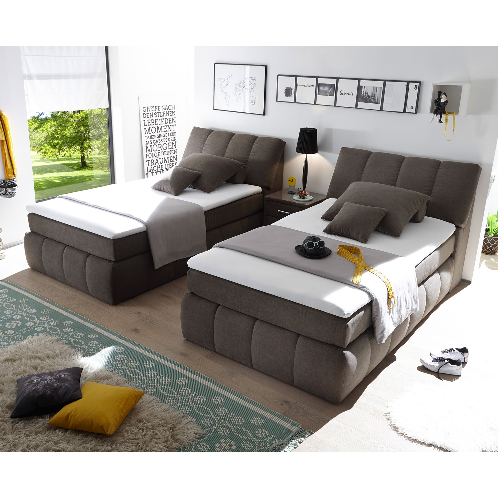 Boxspringbett - braun - H2 - 120x200 cm