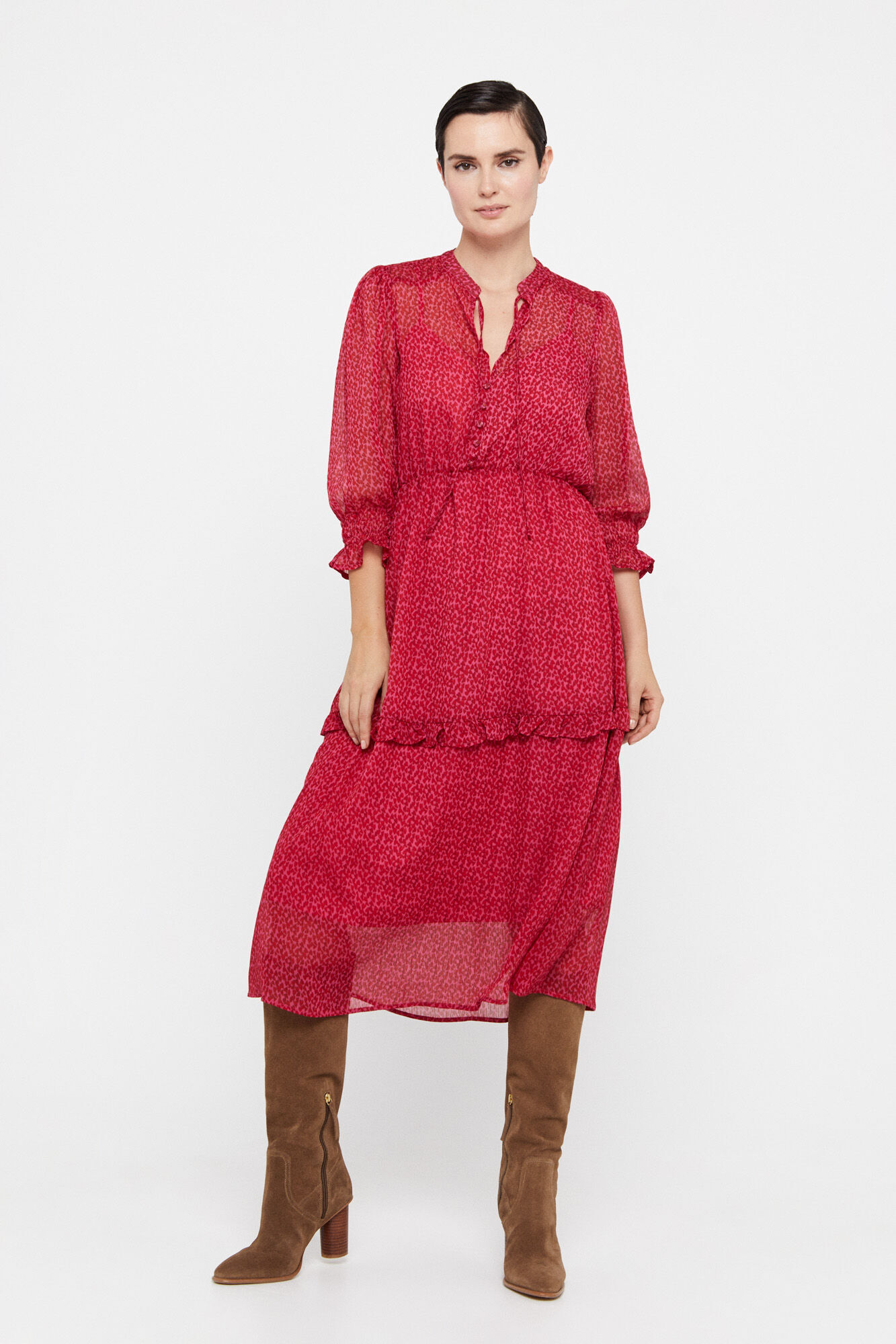 Vestido em poliéster reciclado - Estampa vermelha