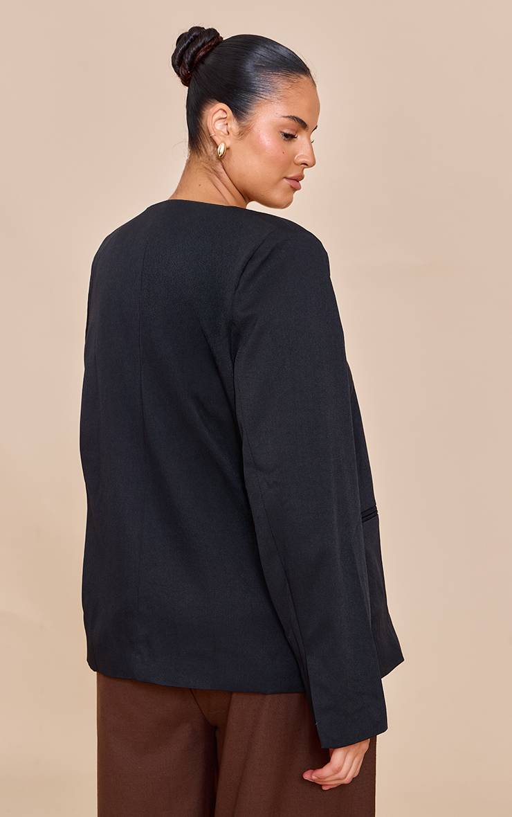 Noir Blazer Boxy Grande Taille À Nouer