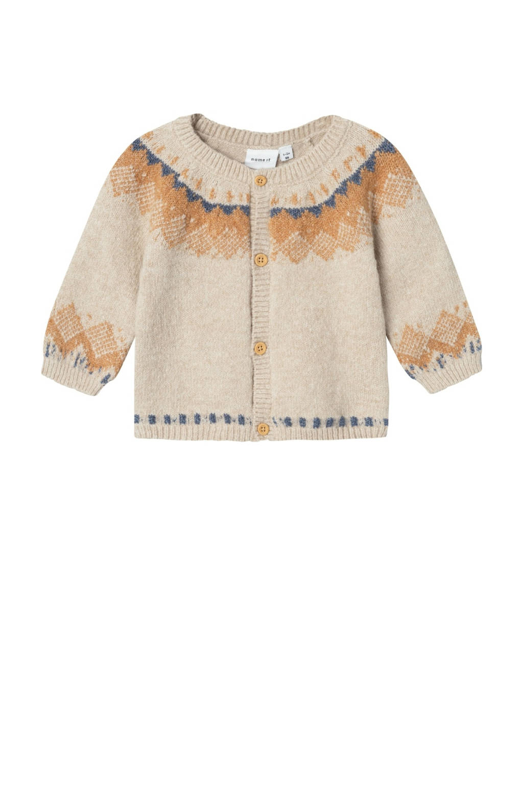NAME IT baby fijngebreid vest NBMONOR met all over print beige/bruin