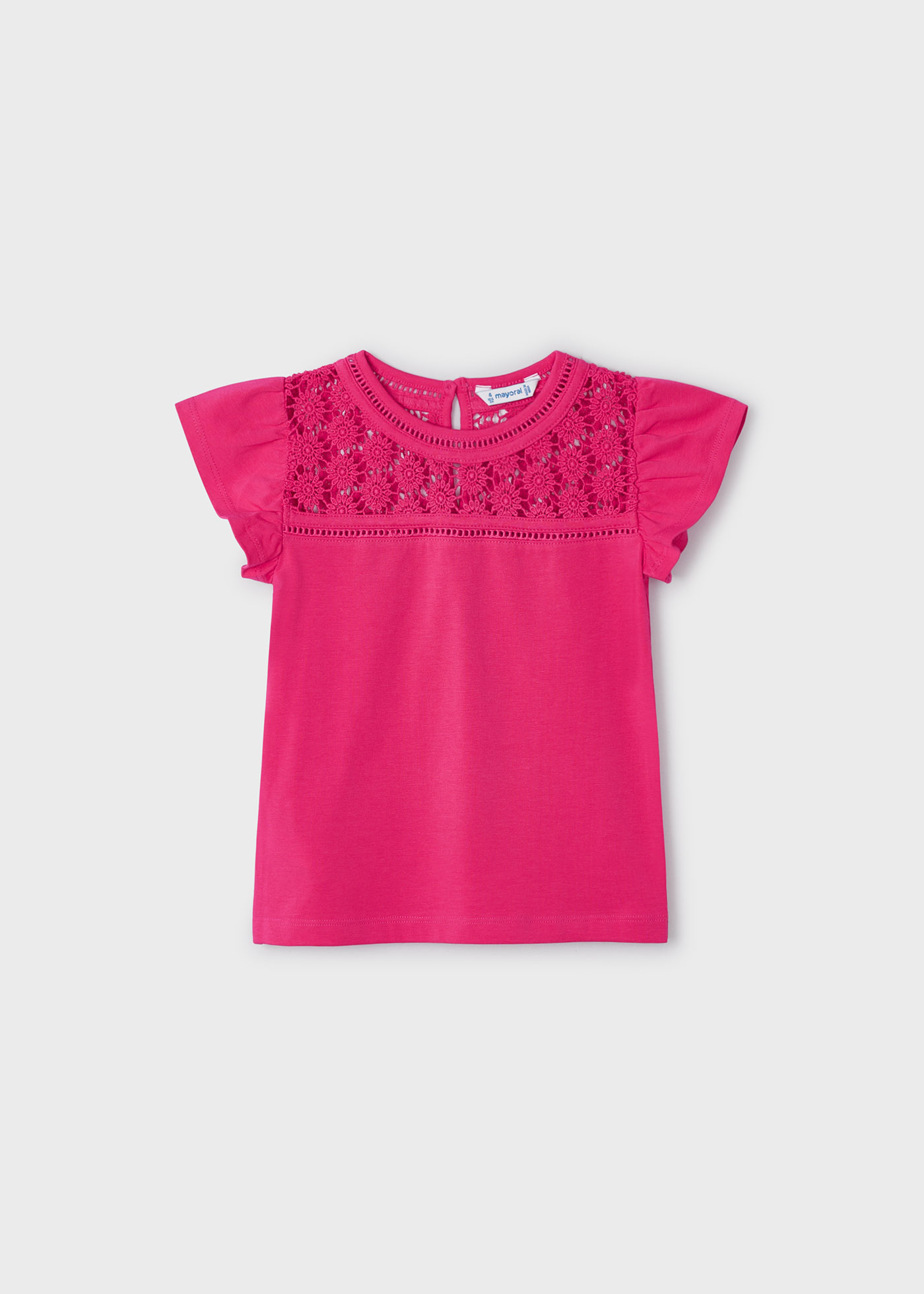 Camiseta feminina Better Cotton guipure, cor fúcsia.