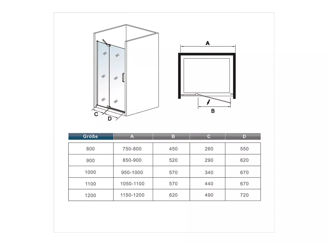 Porte de douche pivotante 90x195cm - Noir Mat - Verre 8mm verre securit anticalcaire