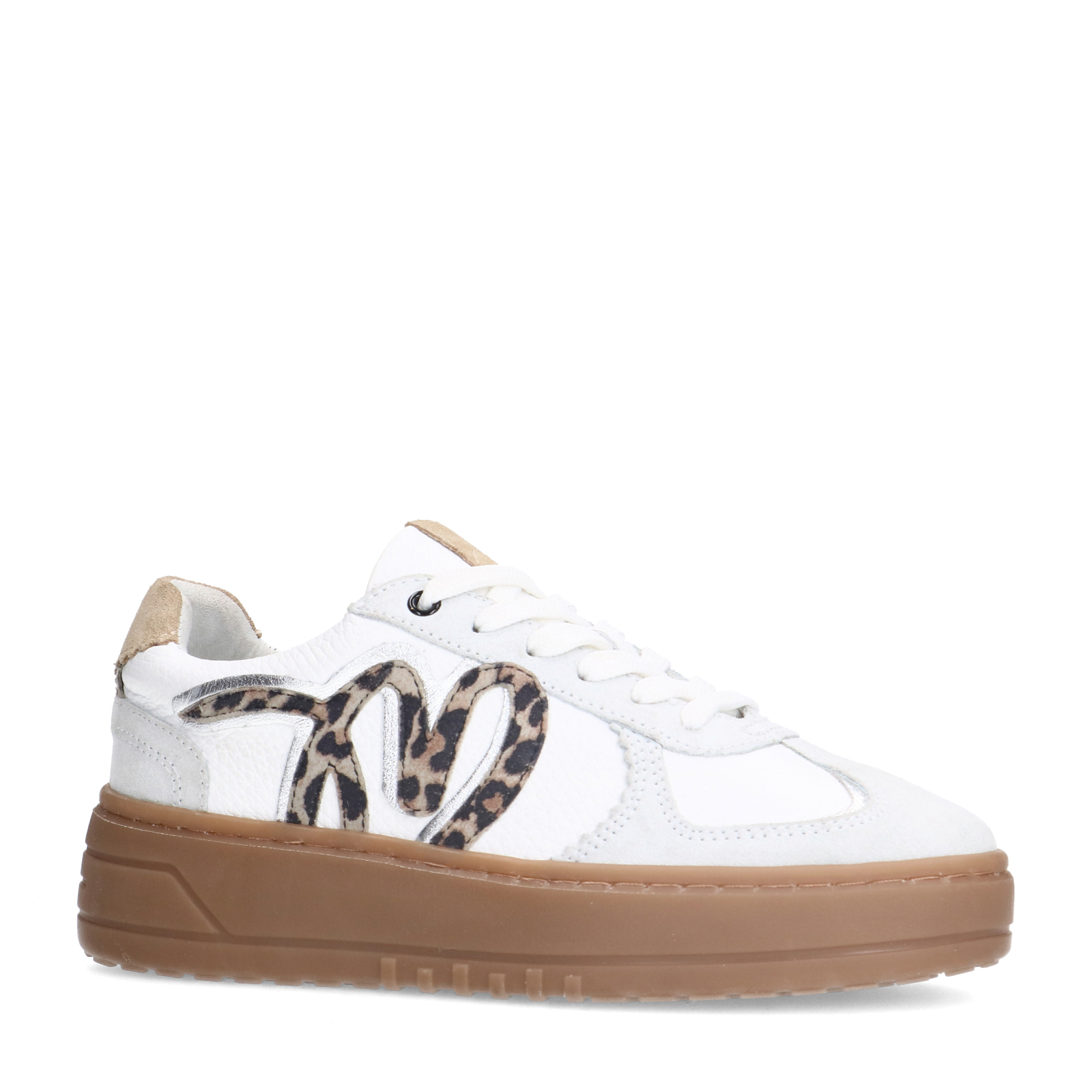 Witte leren sneakers met leopard details