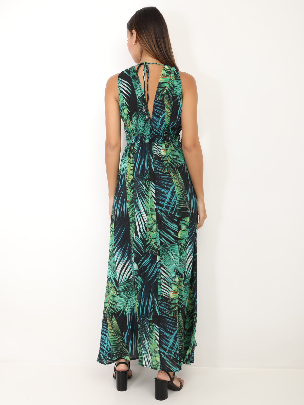 Robe longue à imprimé tropical- Vert