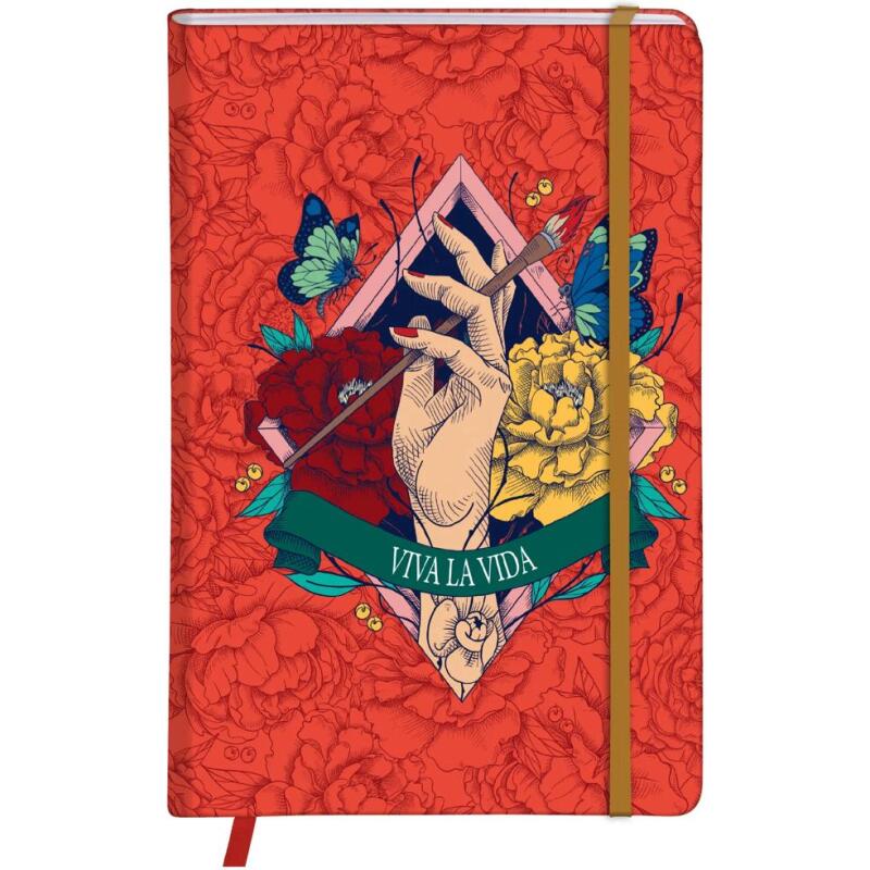 Frida Kahlo, Carnet rembordé rigide A6 10,5x14,8 cm, 160 pages, uni, marque page, fermeture élastique, ass.
