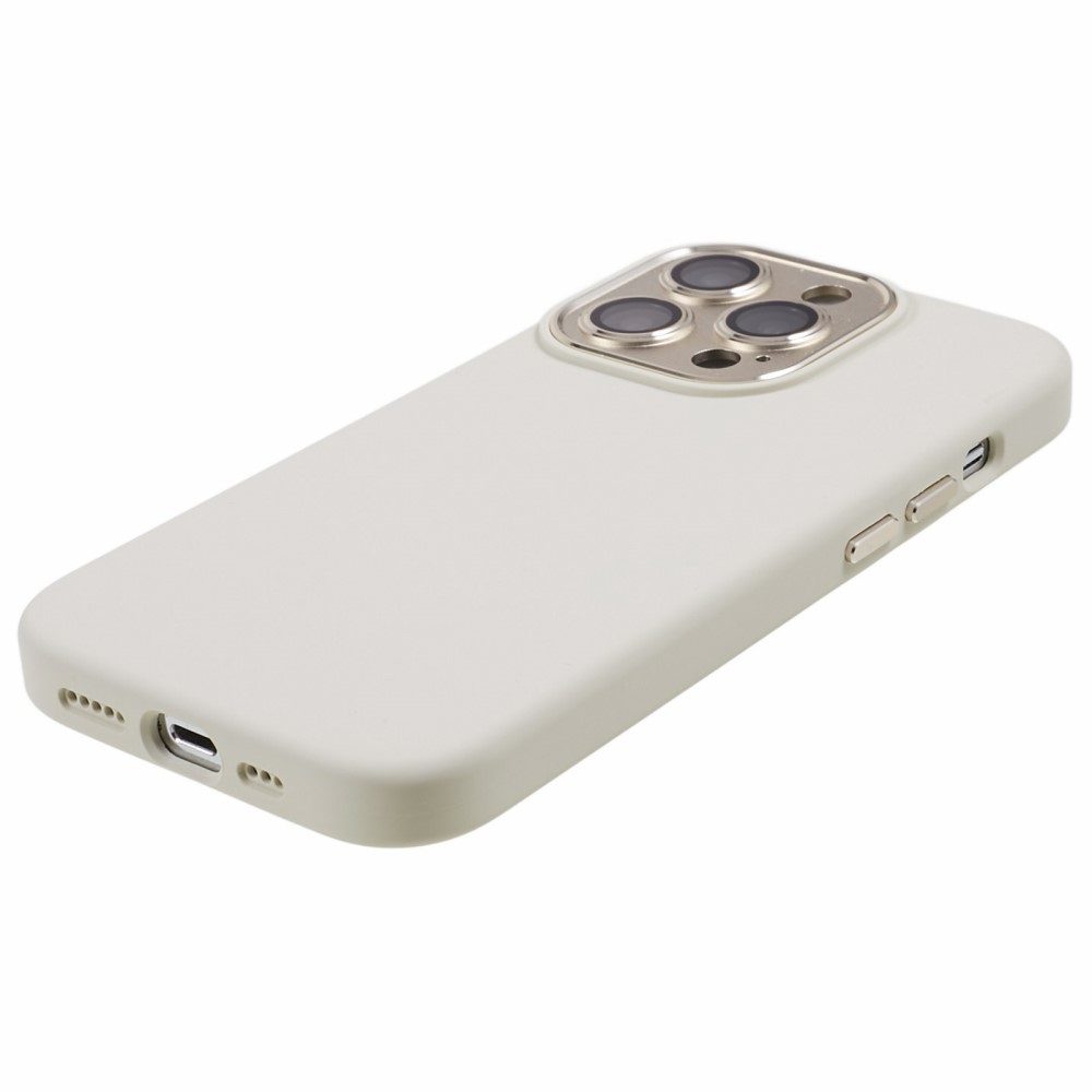 iPhone 15 Pro Max Silikon Hardcase Hülle mit Alu Kamerarahmen - Weiss
