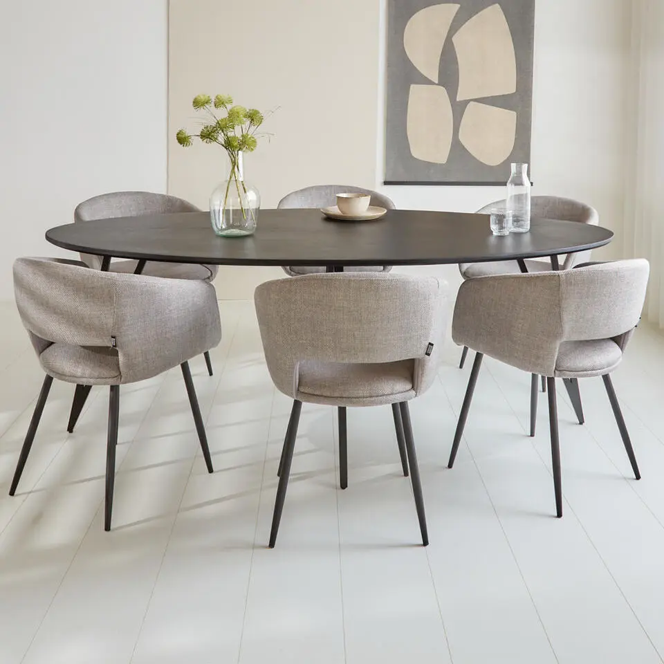 Zwart ovale eettafel Cesar 230x100 cm - Mangohout - Zwart