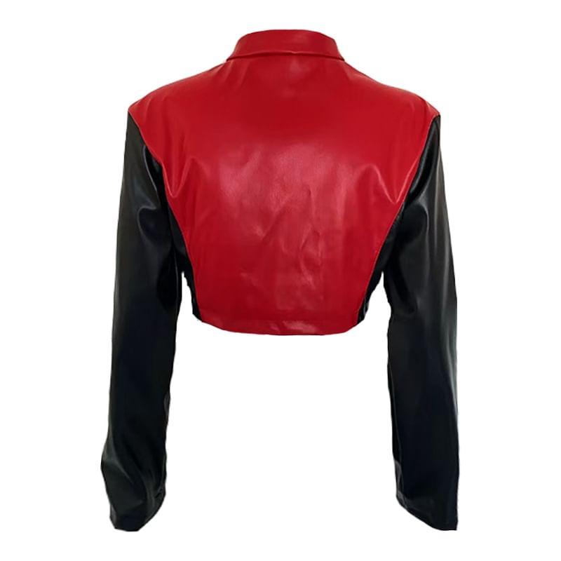 Sugarcoat - Lange mouwen, kleurgeblokt imitatieleren cropped jack met rits