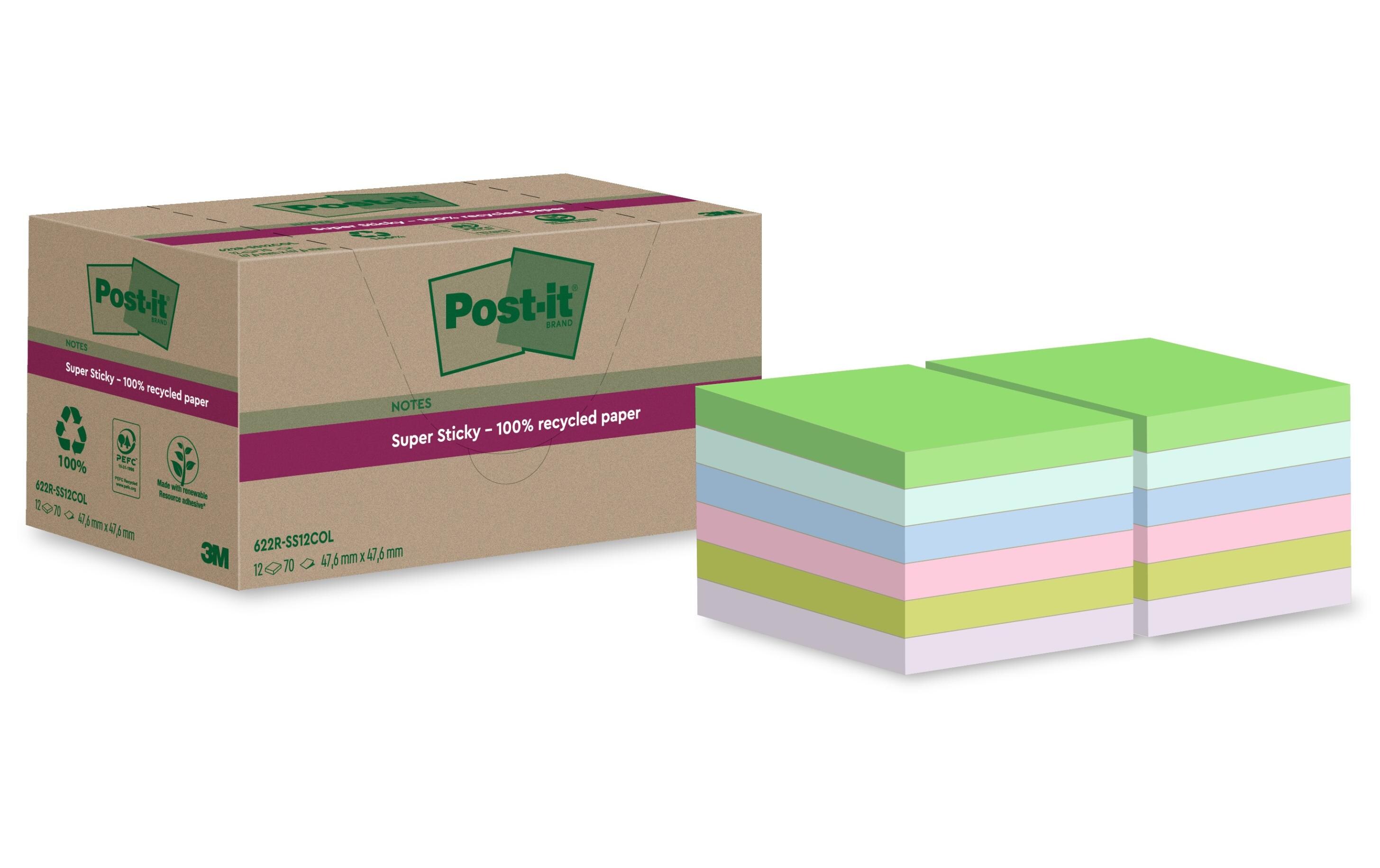 Notizzettel Super Sticky Recycling, Mehrfarbig, 12 BlöckeNotizblöcke für alle Gelegenheiten