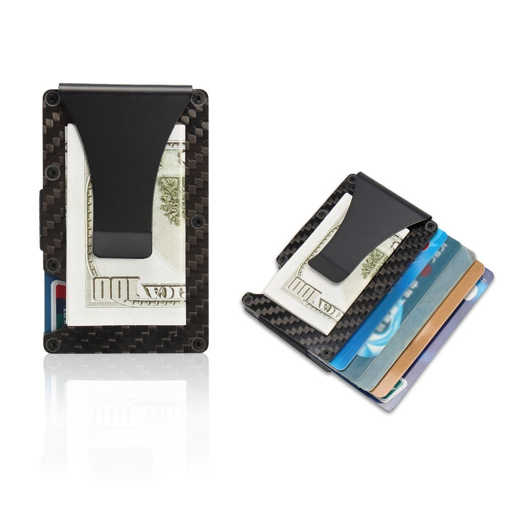 Mini Kreditkarten Etui Metall Geldbörse mit Geldscheinklammer (RFID Schutz) - Schwarz