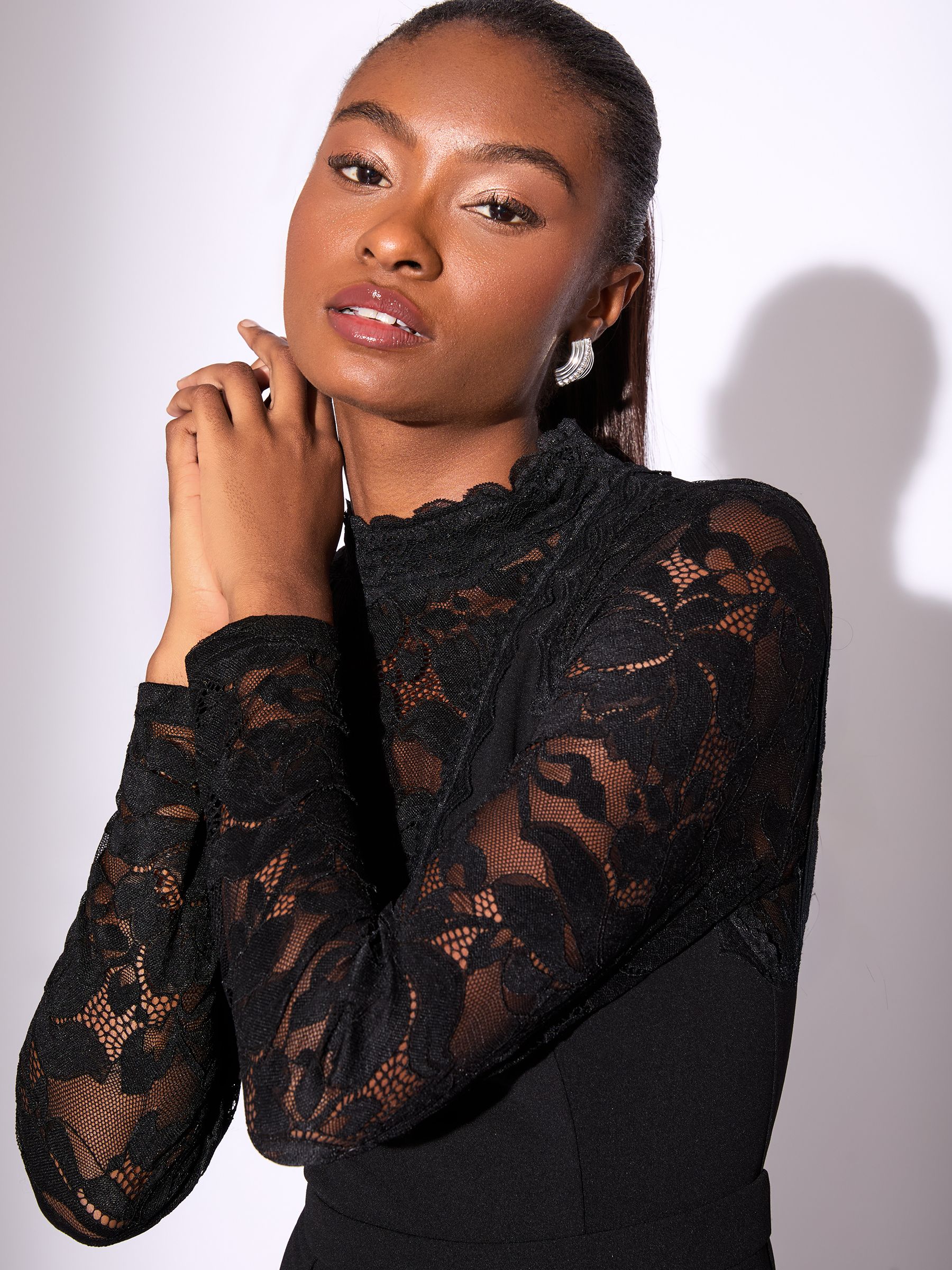 Lipsy Long Sleeve Lace High Neck Jumpsuit