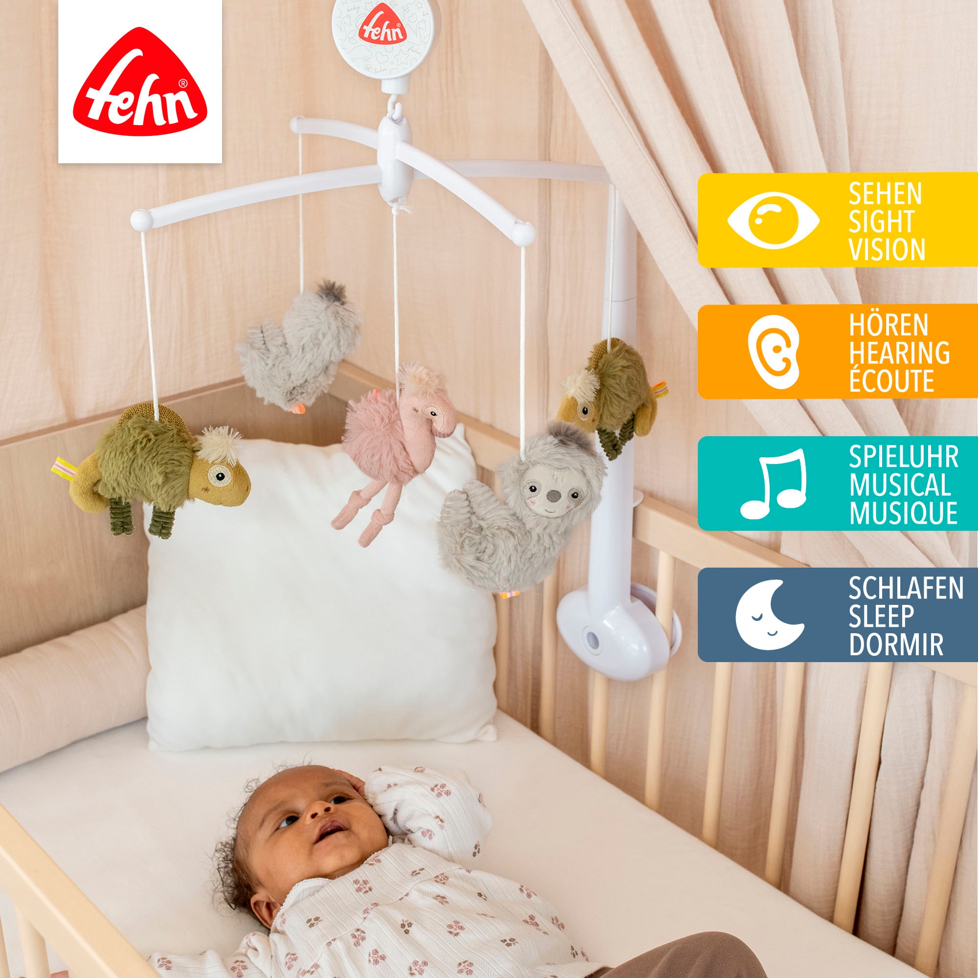 Fehn Mobile »Lazy, Crazy & Pink, Musik-Mobile« mit mechanischem Spielwerk