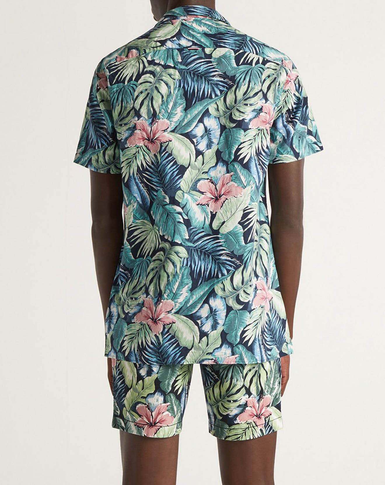 Tommy Hilfiger Chemise droite en Coton & Lin imprimée Hawai verte