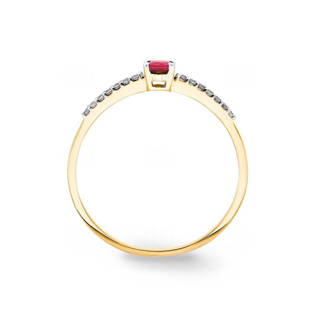 Damenring 750/18 K Gelbgold mit Rubin oval & Diamanten 0.07 ct H/si