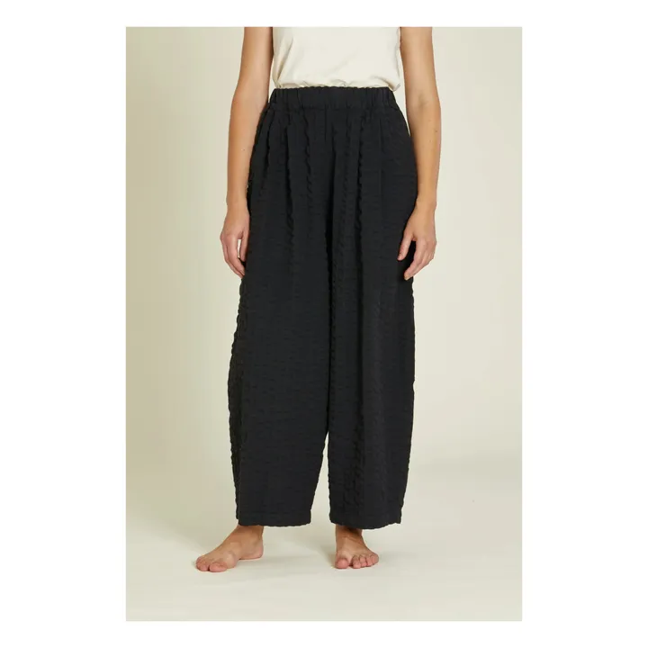 Black Crane Pantalon Large Seersucker | Noir
