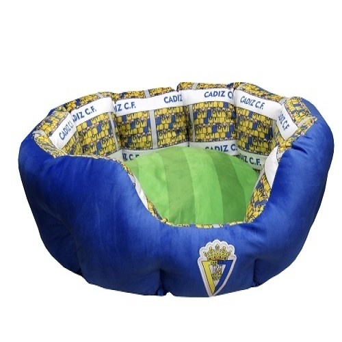 Cama para cachorro com tema do estádio de futebol de Cádiz, azul.
