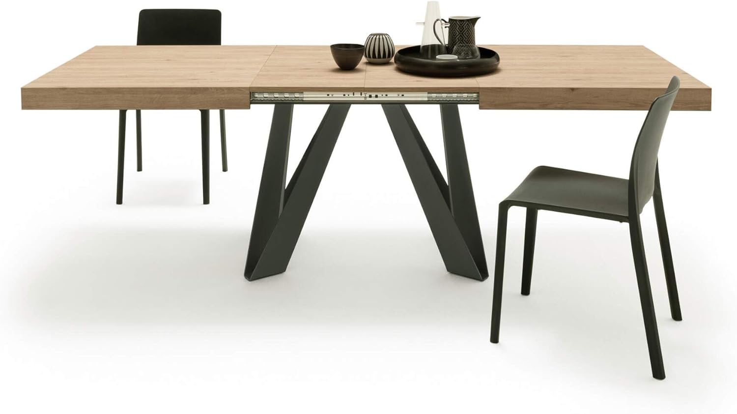 MOBILI FIVER, Ausziehbarer Esstisch Romina 160(240) x90 cm, Wildeiche, Schwarze Eisen Beine, Made In Italy