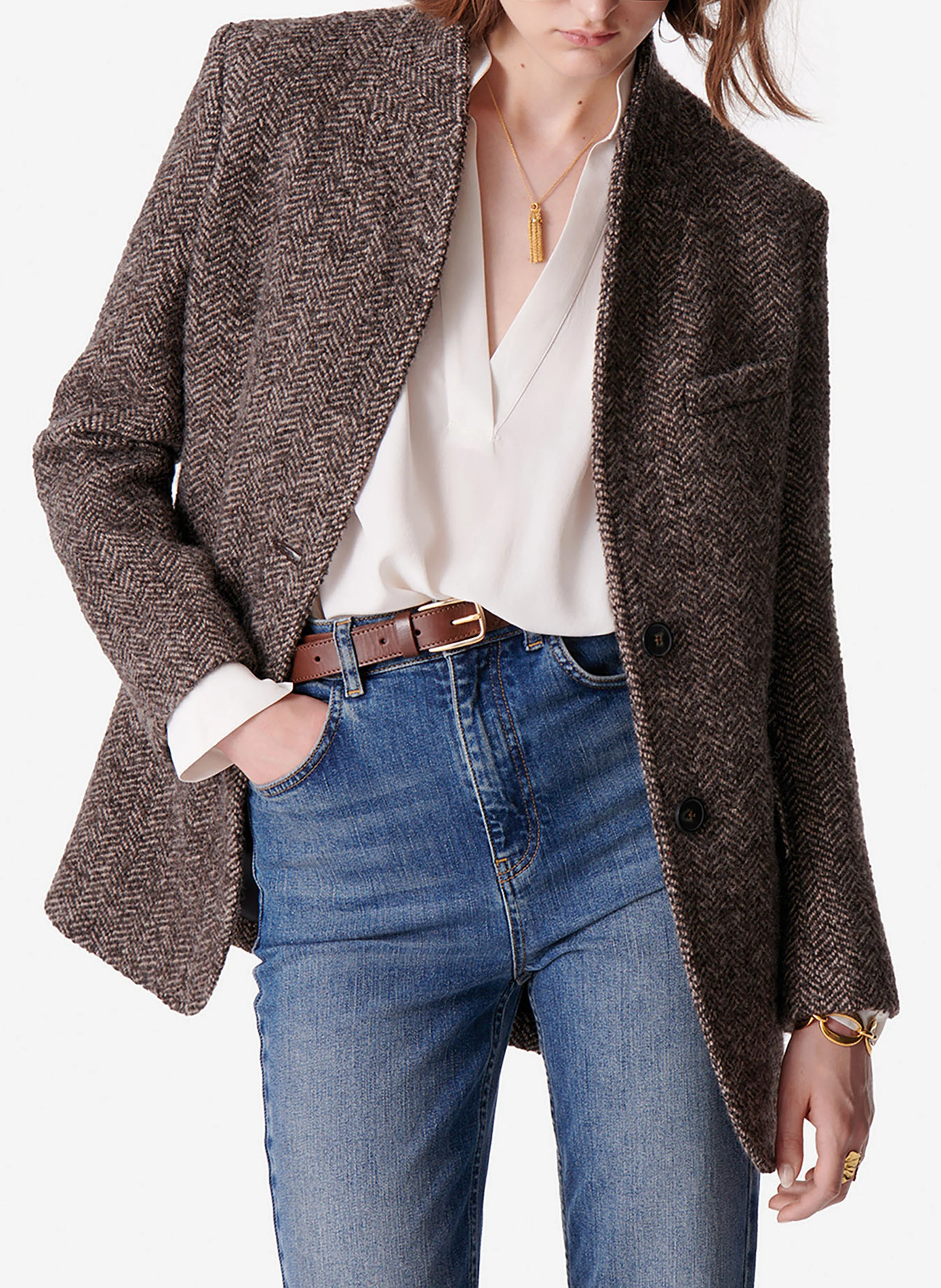 JOVANKA - Veste de tailleur col V | Marron