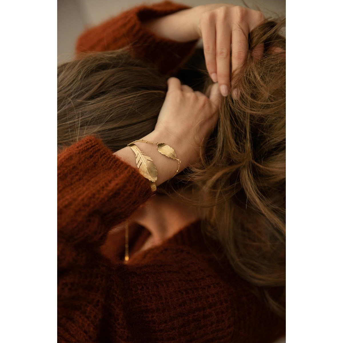 jonc feuille doré à l'or fin - ZÉPHYR