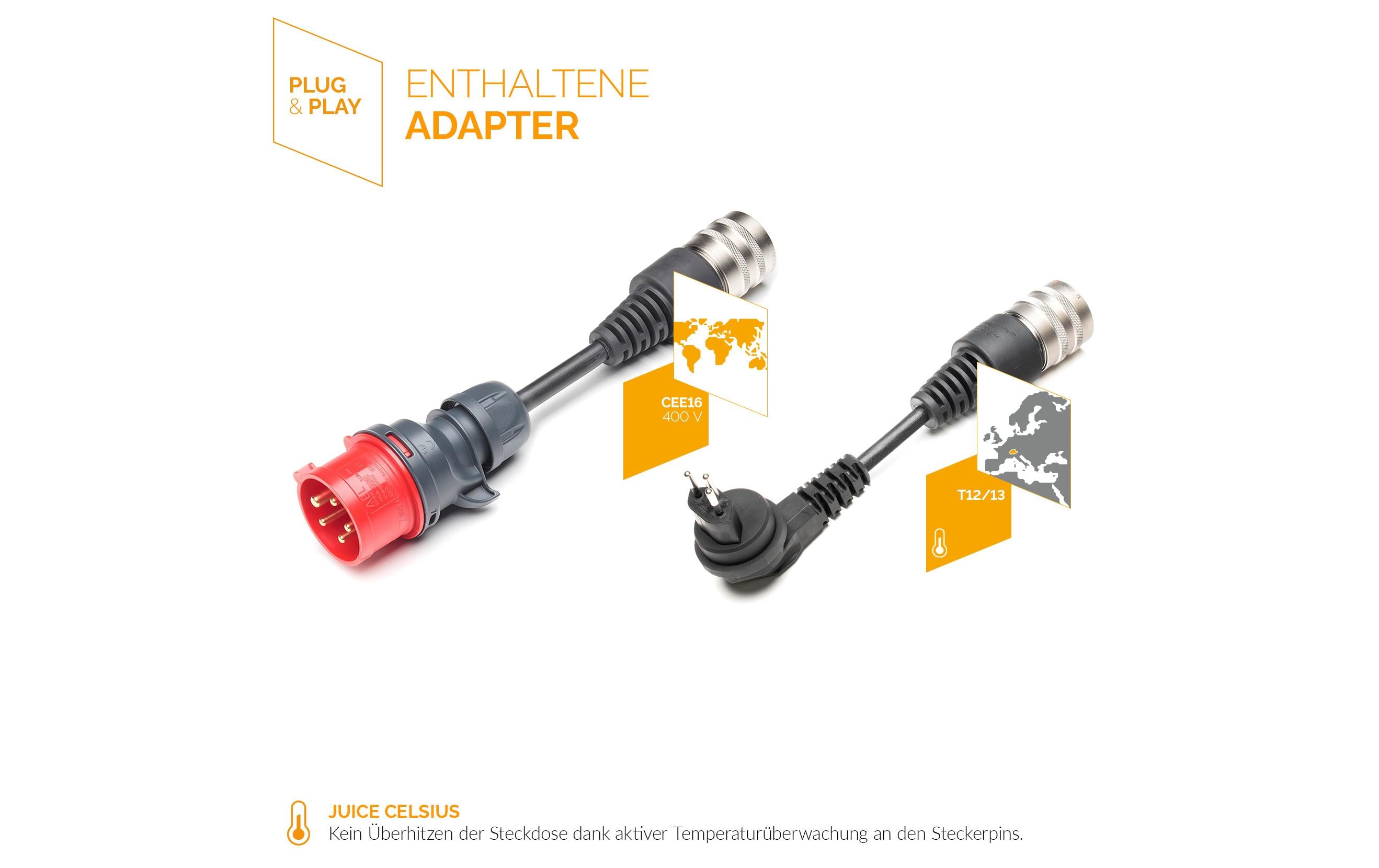 Mobile Wallbox JUICE BOOSTER 3 air Swiss Basic Set<br>Die smarte 7-in-1-Ladelösung für Elektrofahrzeuge für zuhause oder unterwegs