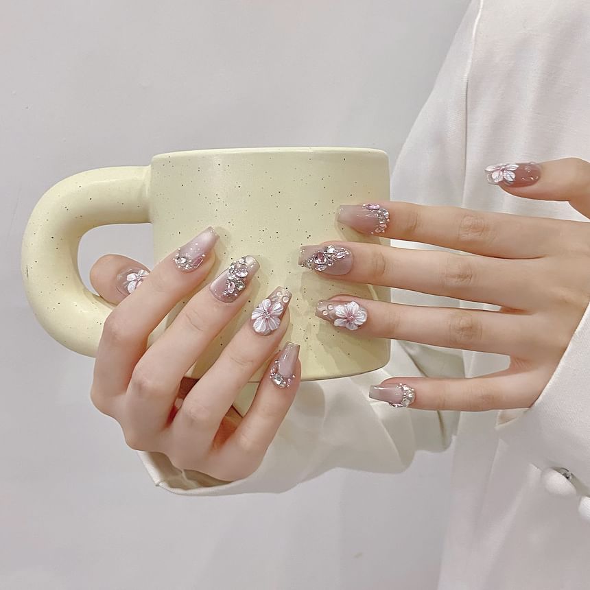 eovda - Floral Rhinestone Press On Nail (Various Designs)